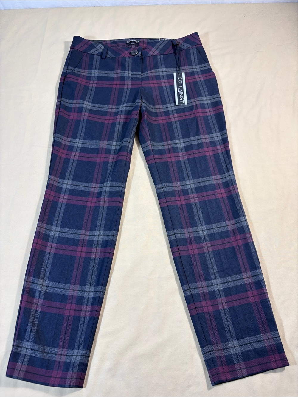 NWT Express Women's Columnist Ankle Plaid Dress Pants 4P Petite Navy Purple